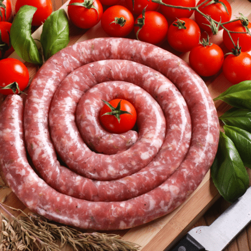 Saucisse fraîche avec colorant sur sel standard