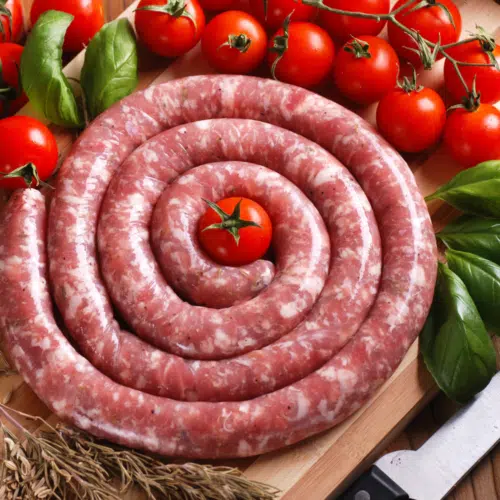 Saucisse fraîche avec colorant sur sel standard