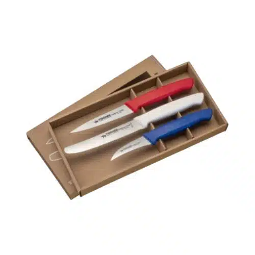 Lot couteau office bec d'oiseau bleu + tomate blanc + office 10 rouge - Fischer-Bargoin